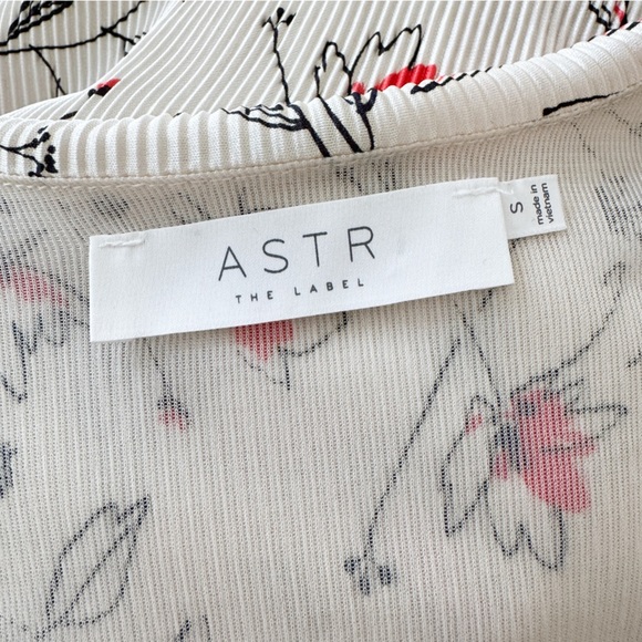 ASTR • Pleated Surplice Floral Long Sleeve Top in Ivory Coral Sketch - Picture 9 of 11